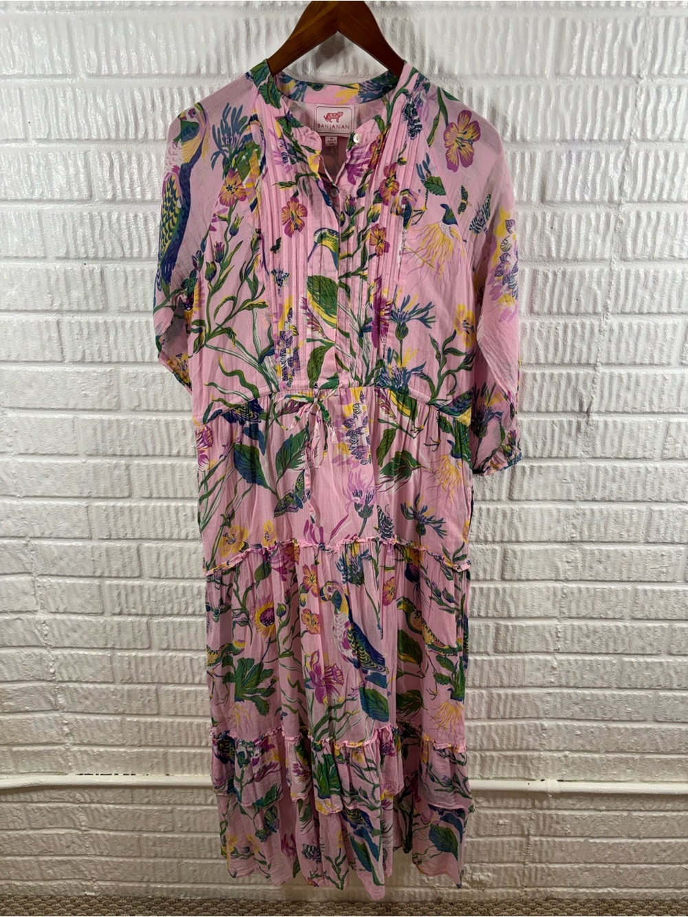 Banjanan Pink Floral Midi‎ Dress Drawstring Waist Medium